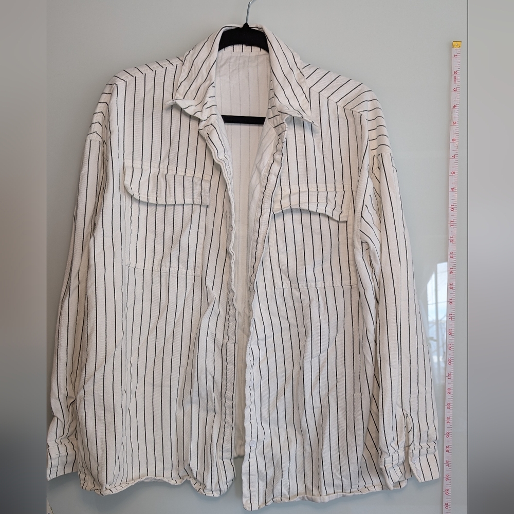 Boohoo White and Black Pinstripe Jacket